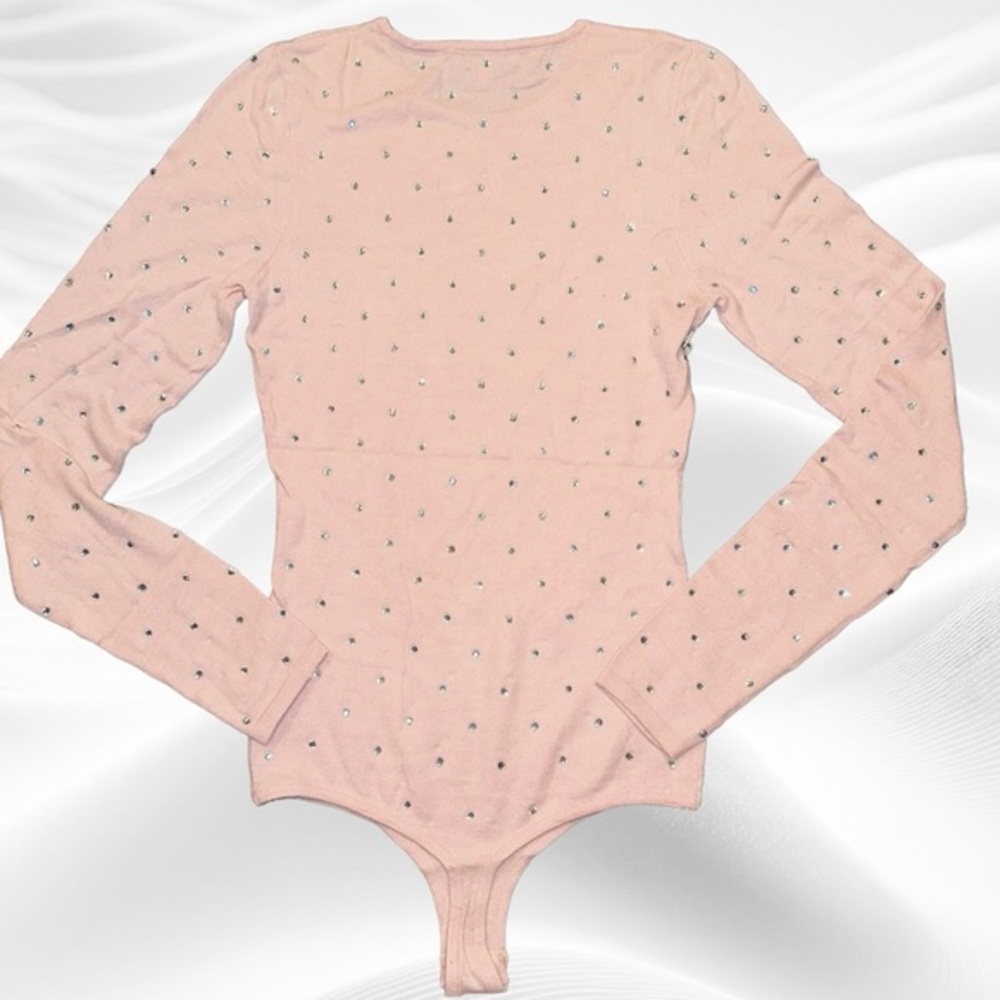 Ronny Kobo Chani Rhinestone Embellished Knit Bodysuit Ballet Pink Sz Small - Picture 2 of 5